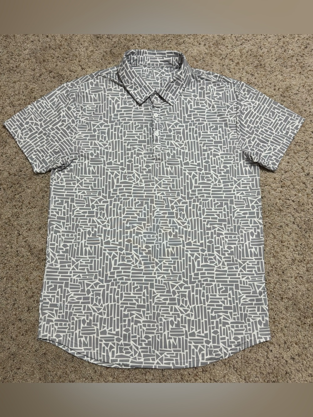 BYLT Drop Cut Lux Short-Sleeve White Gray Geometric Polo Shirt